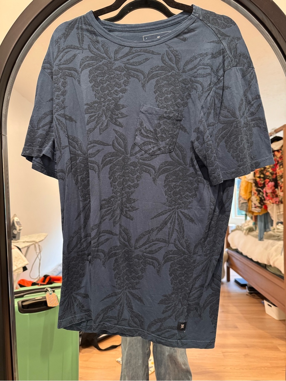Roark Navy Pineapple Leaf Print Pocket Tee